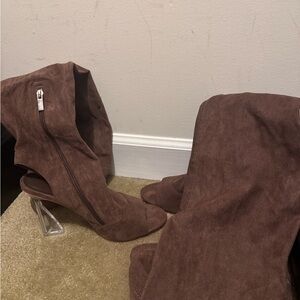 Chic Brown Suede Boots with Clear Heels